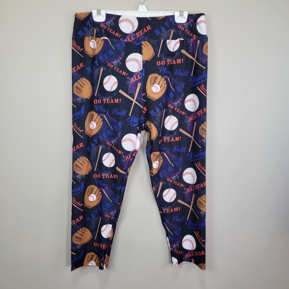 Dren Designs Baseball Theme Poly‎ Spandex Ankle Leggings Extended Plus Capris
